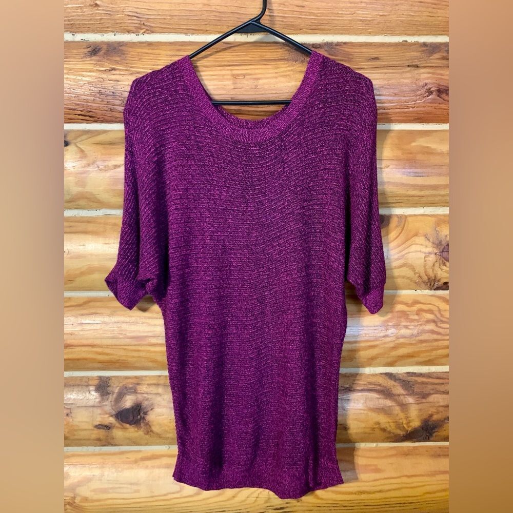 Express Hot Pink & Black Marled Lightweight Slouchy Crewneck Sweater Sma…